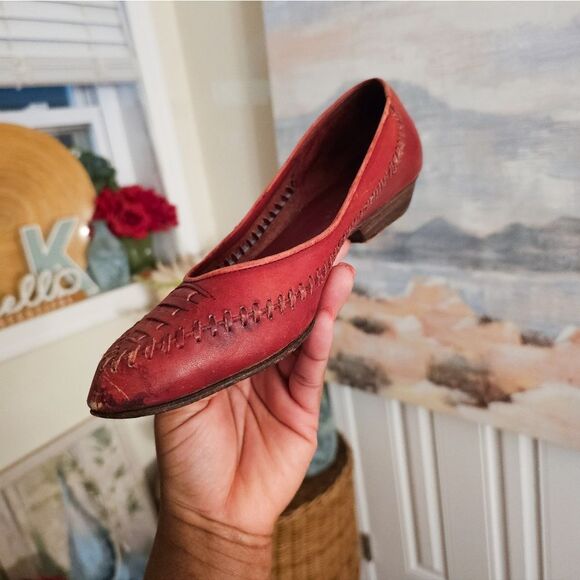 VTG Candie's Red Retro Oxford Huarache Leather Slip-On Flats Sz 8M – Rustic Wove - Picture 6 of 15